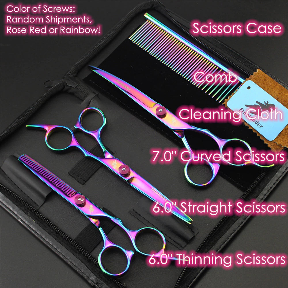 Pro Pet Grooming Kit: 7-Inch Scissors Set for Dogs - Includes Straight, Thinning & Curved Shears + Comb | Perfect for Home & Salon