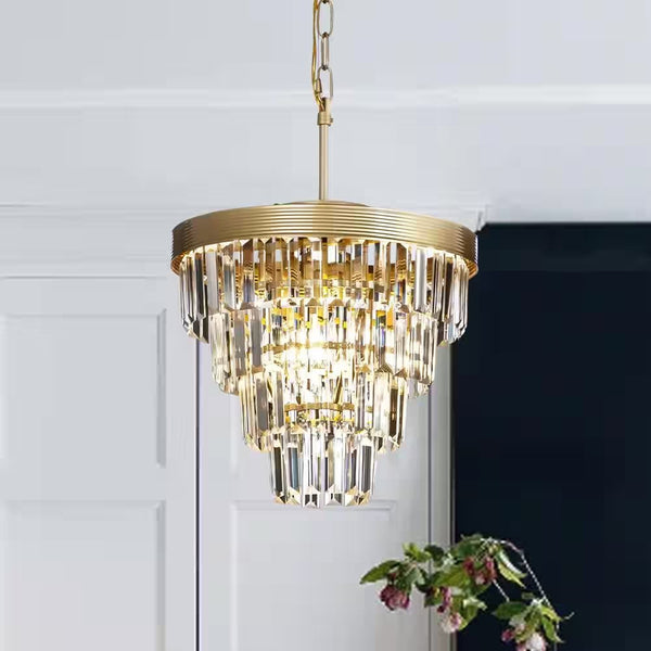 Golden Glow 3 - Light Tiered Mini Chandelier with Crystals | Glam & Elegant Lighting - ChillShop