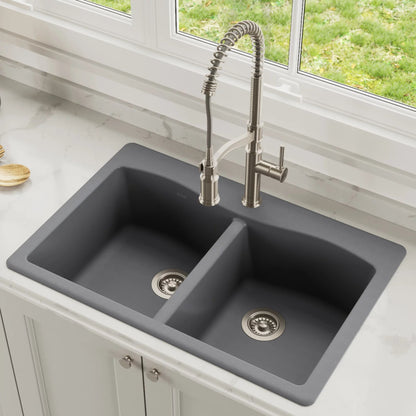 Granite Kitchen Sink in Grey – Durable Double Bowl Forteza 33 - Inch - ChillShop