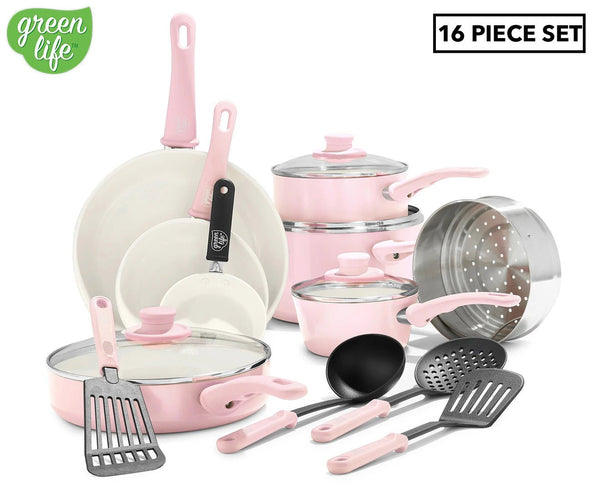 GreenLife Ceramic Non - Stick Cookware Set – Soft Grip, 12 Pieces - ChillShop