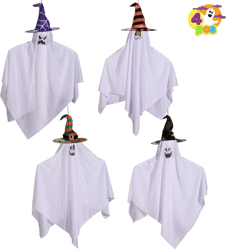 Halloween Hanging Ghosts – Set of 4 Cute & Spooky Decorations with Witch Hats - ChillShop