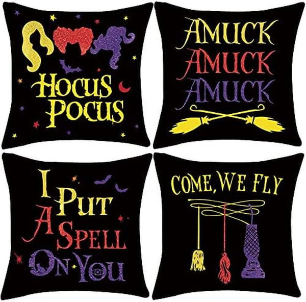 Halloween Throw Pillow Covers – Set of 4 Festive Halloween Cushion Covers - ChillShop