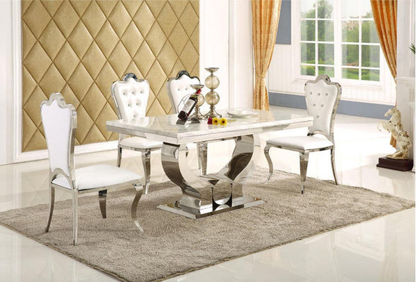 Modern Marble Dining Set – Sleek Stainless Steel Table & 4 Chairs - ChillShop