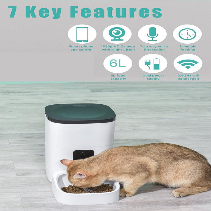 Smart Automatic Pet Feeder with 1080P HD Camera - 6L Capacity & App Control - ChillShop