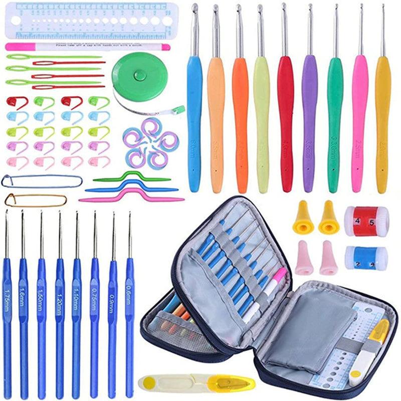 Complete Crochet Kit: 17-Piece Crochet Hooks Set with Yarn Knitting Needles & Stylish Blue Case - Perfect for All Your Crocheting Needs