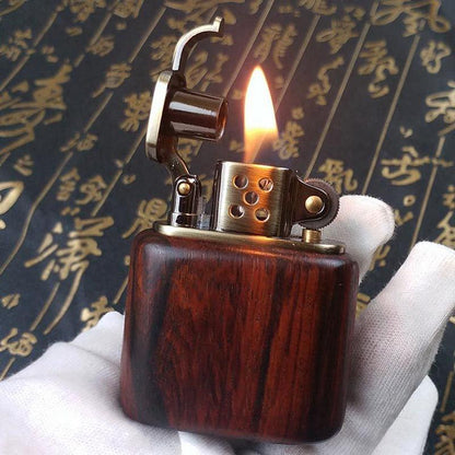 Retro Rosewood Gasoline Lighter - Sleek Vintage-Inspired Kerosene Cigarette Lighter with Easy-Use Grinding Wheel