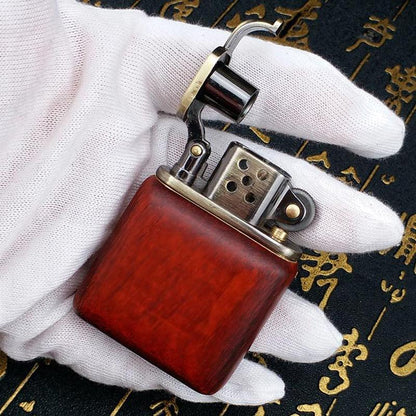 Retro Rosewood Gasoline Lighter - Sleek Vintage-Inspired Kerosene Cigarette Lighter with Easy-Use Grinding Wheel