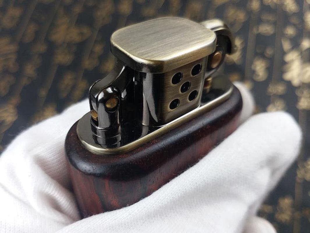 Retro Rosewood Gasoline Lighter - Sleek Vintage-Inspired Kerosene Cigarette Lighter with Easy-Use Grinding Wheel