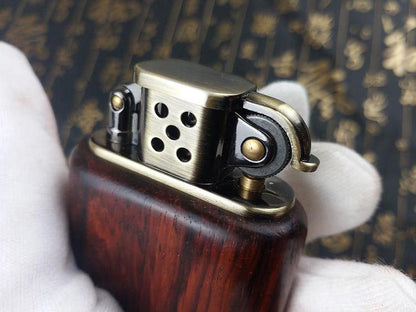 Retro Rosewood Gasoline Lighter - Sleek Vintage-Inspired Kerosene Cigarette Lighter with Easy-Use Grinding Wheel