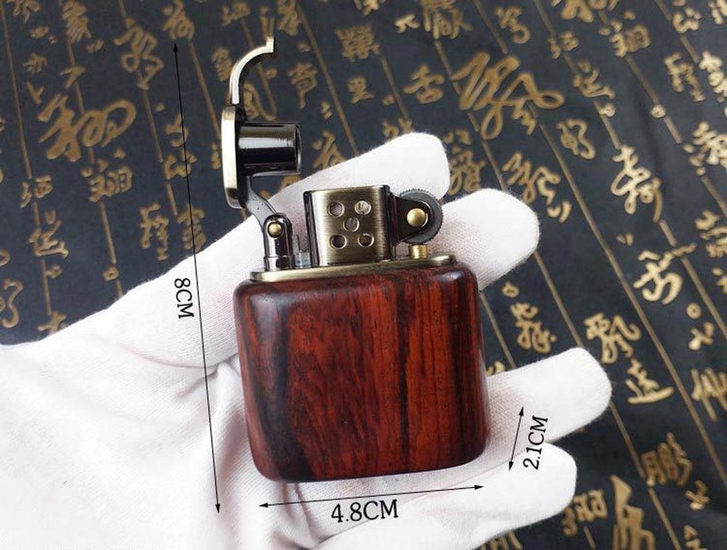 Retro Rosewood Gasoline Lighter - Sleek Vintage-Inspired Kerosene Cigarette Lighter with Easy-Use Grinding Wheel