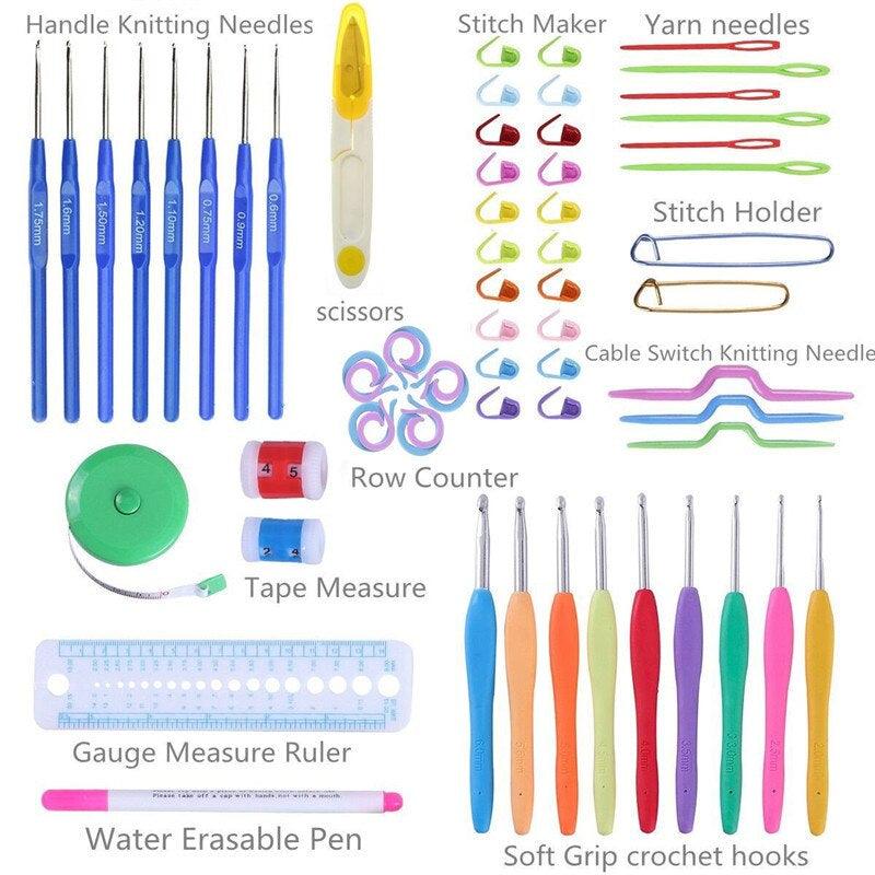 Complete Crochet Kit: 17-Piece Crochet Hooks Set with Yarn Knitting Needles & Stylish Blue Case - Perfect for All Your Crocheting Needs